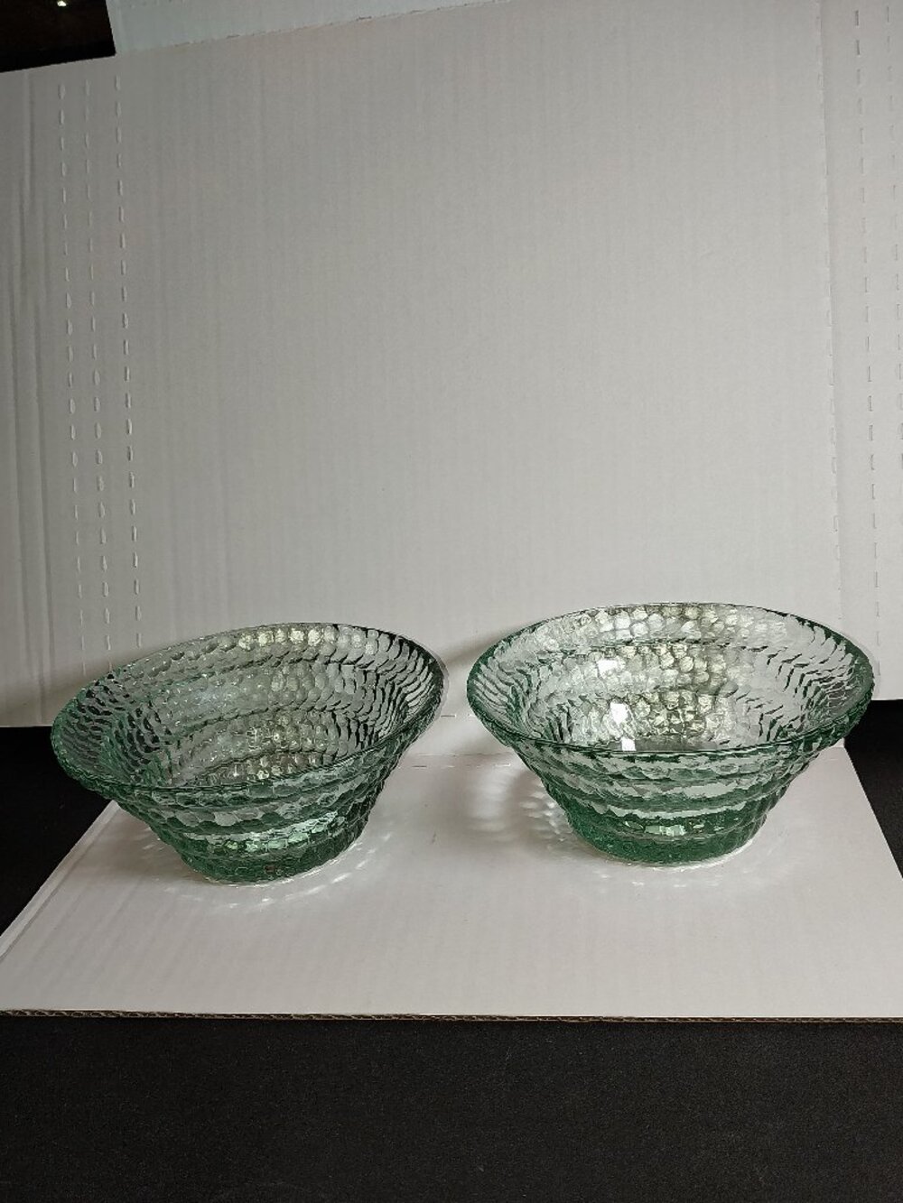 Vintage Heavy Aqua Glass Funnel Styled Bubble Glass Small Bowls Set of 2